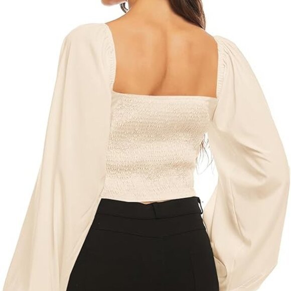 LYANER Women's Tie Front Long Sleeve Crop Blouse - Picture 2 of 5